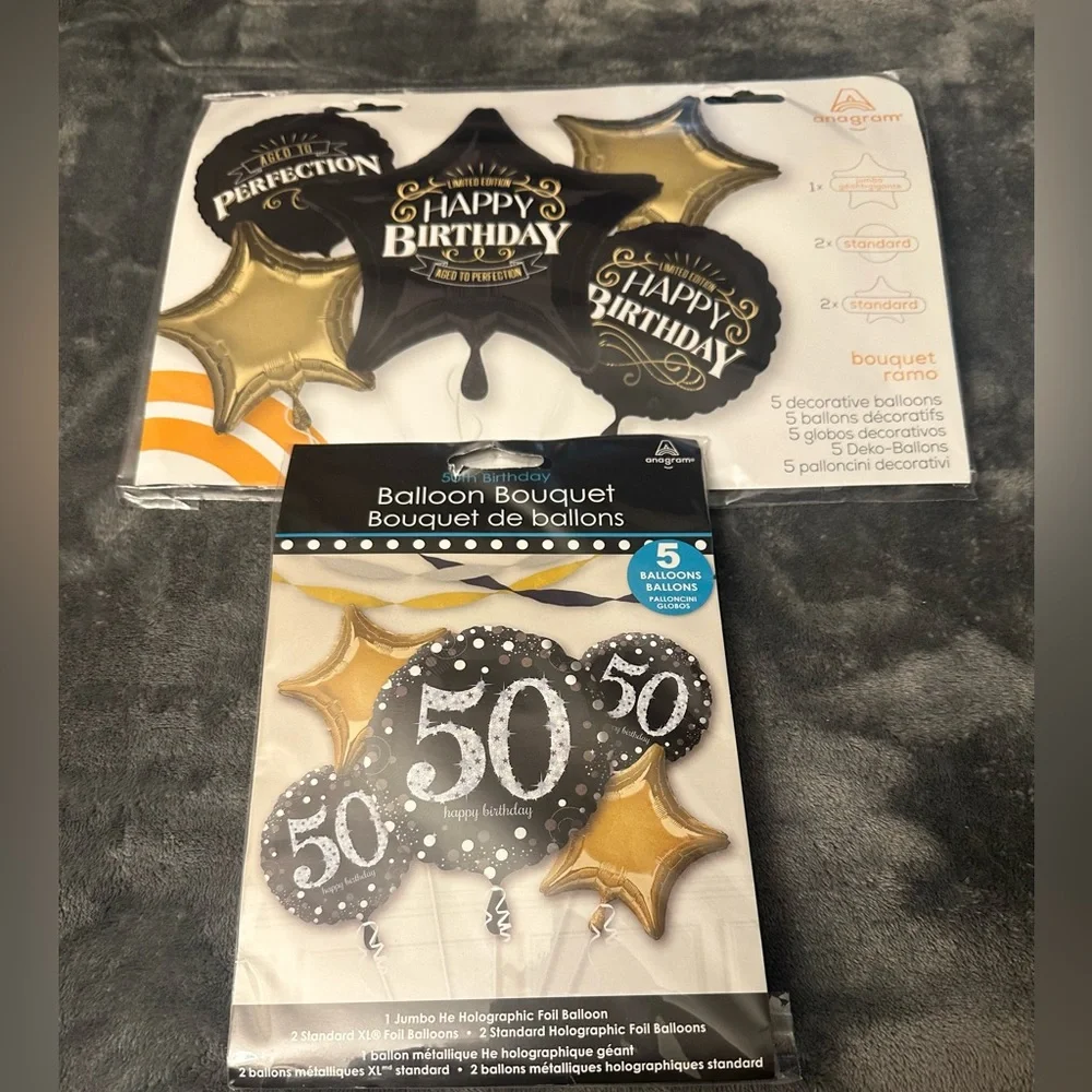 50th Birthday Party Balloons Black Gold Silver Decorations Foil Man Woman 2 Pack